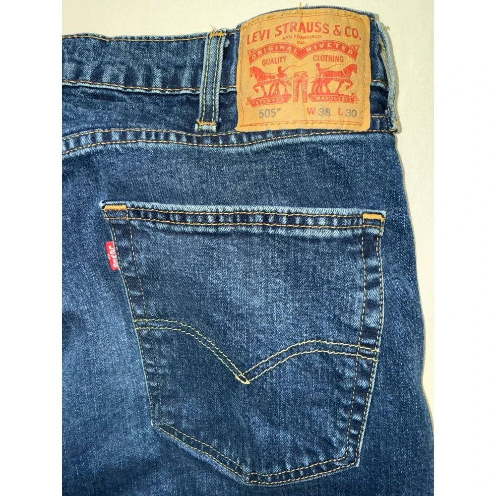 Levis 505 Regular Fit‎ Straight Leg Jeans Mens 38x30 Blue Denim Stretch 540196
